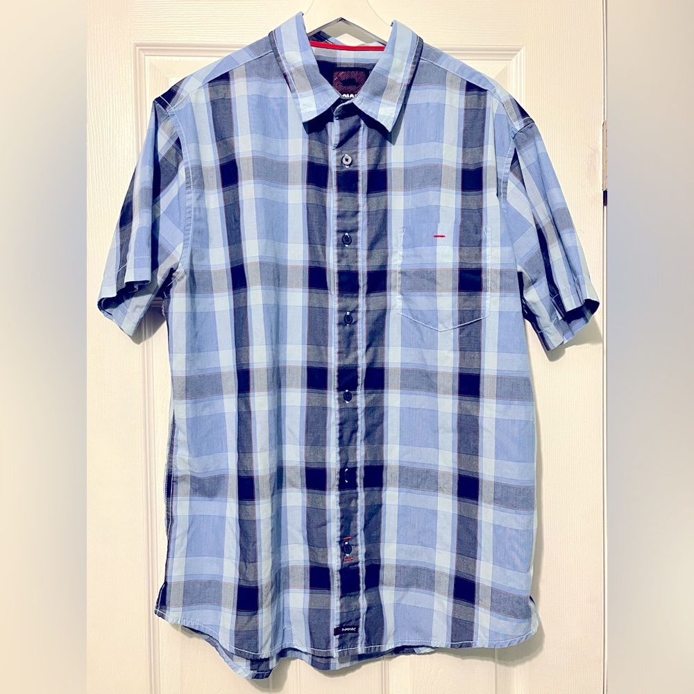EUC Tony Hawk blue / orange plaid short sleeve shirt size youth/juniors/boys XL